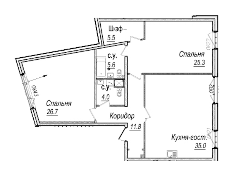 2-комнатная квартира 113.9 м², 3/8 эт., Комплекс апартаментов «Meltzer Hall»